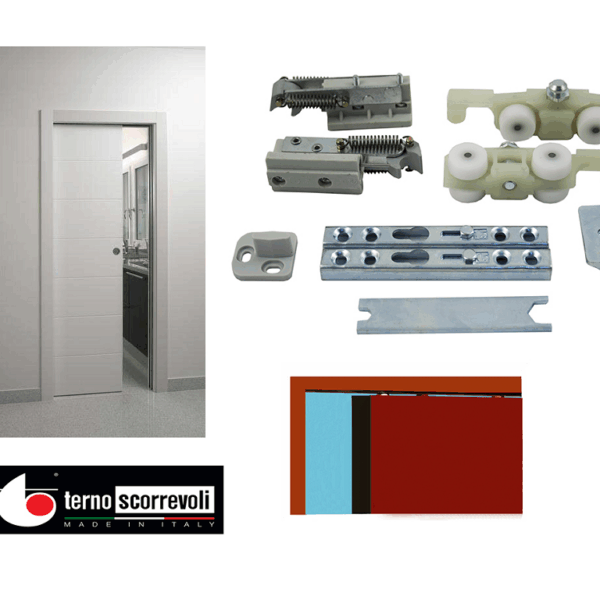 Sistema Porta Scorrevole Legno Modello Hide Staffa Scomparsa Ammortizzata Portata kg.80 | Terno Scorrevoli